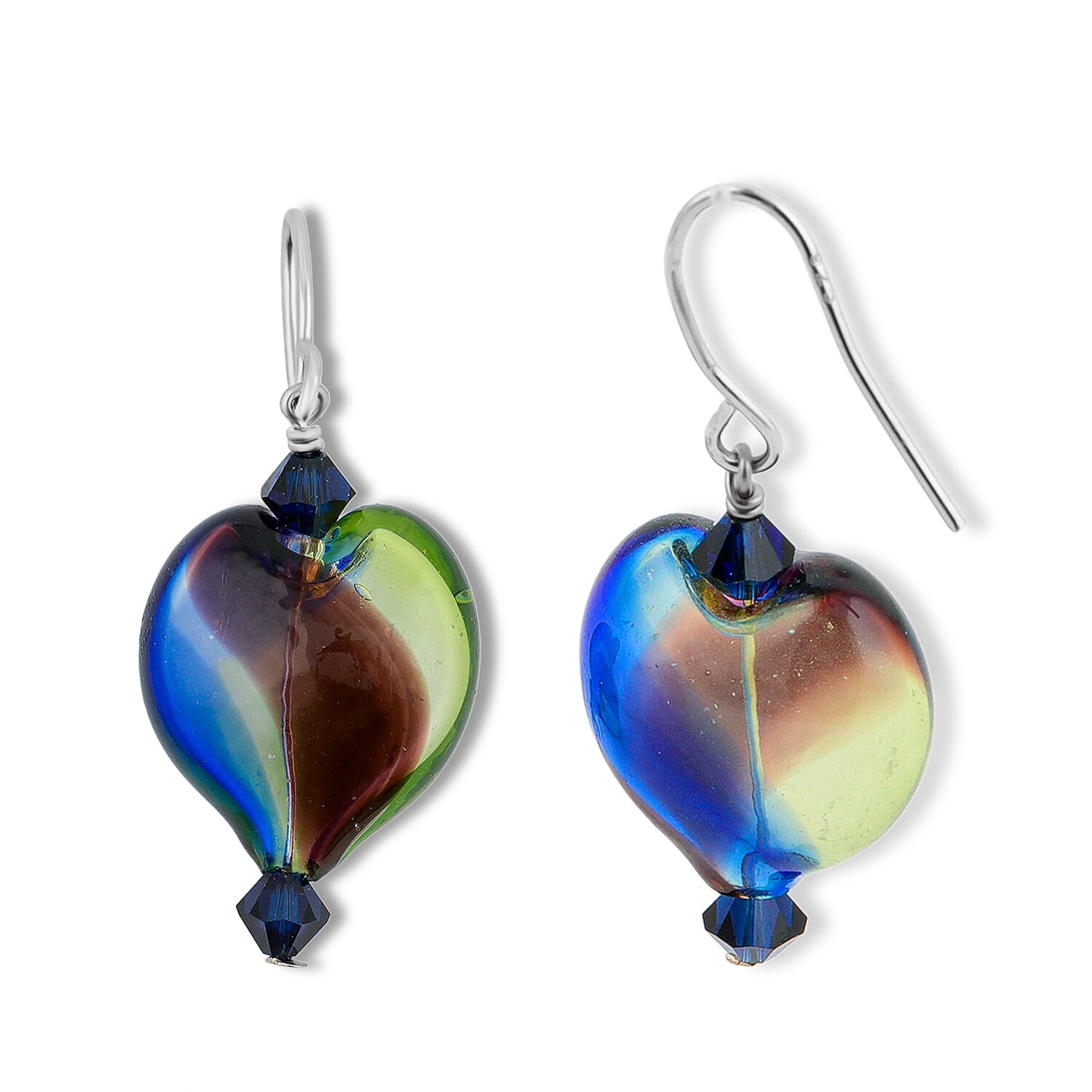 Multi and Dark Blue Artisan Glass Earrings in Sterling Silver