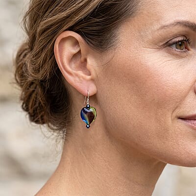 Multi and Dark Blue Artisan Glass Earrings in Sterling Silver