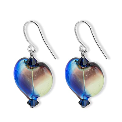Multi and Dark Blue Artisan Glass Earrings in Sterling Silver