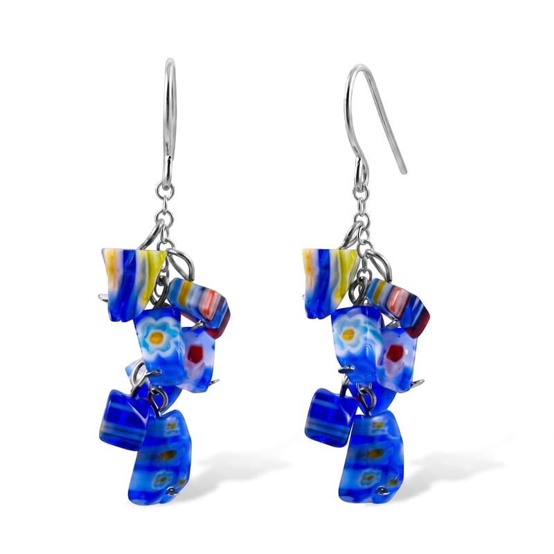 Blue Flower Artisan Glass Earrings in Sterling Silver