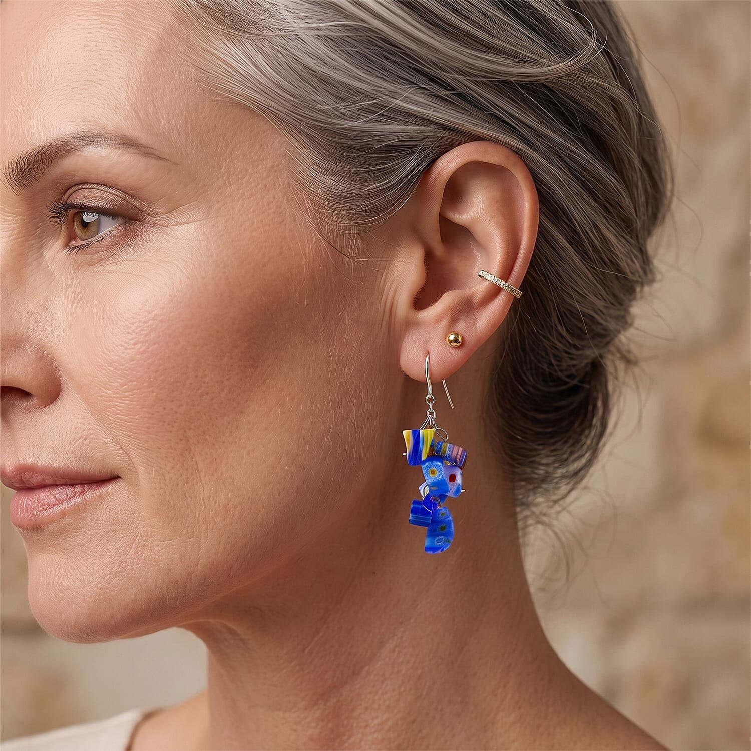 Blue Flower Artisan Glass Earrings in Sterling Silver