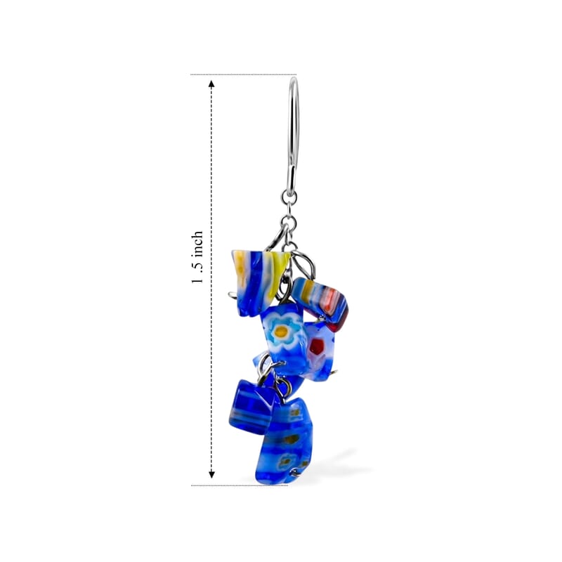 Blue Flower Artisan Glass Earrings in Sterling Silver