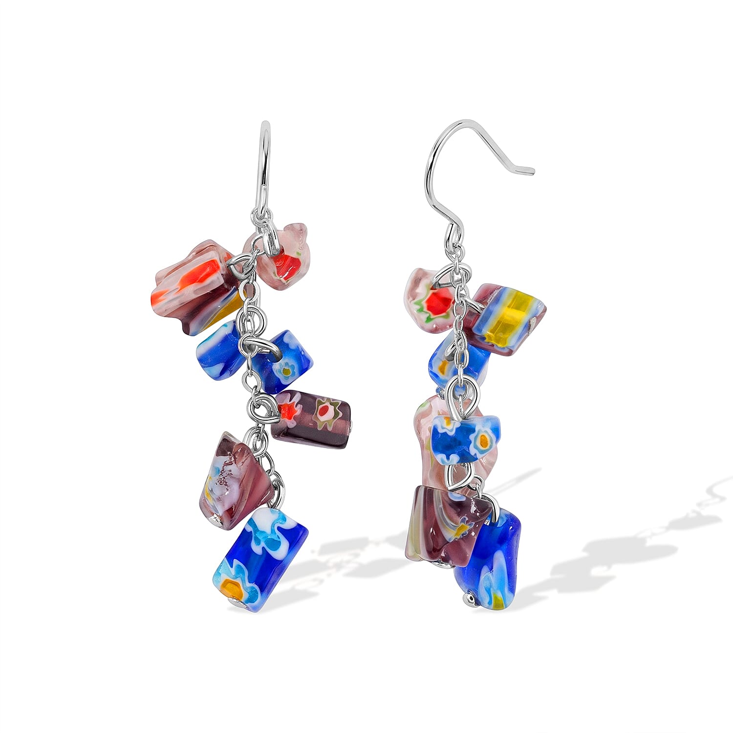 Multi Color Artisan Glass Earrings in Sterling Silver