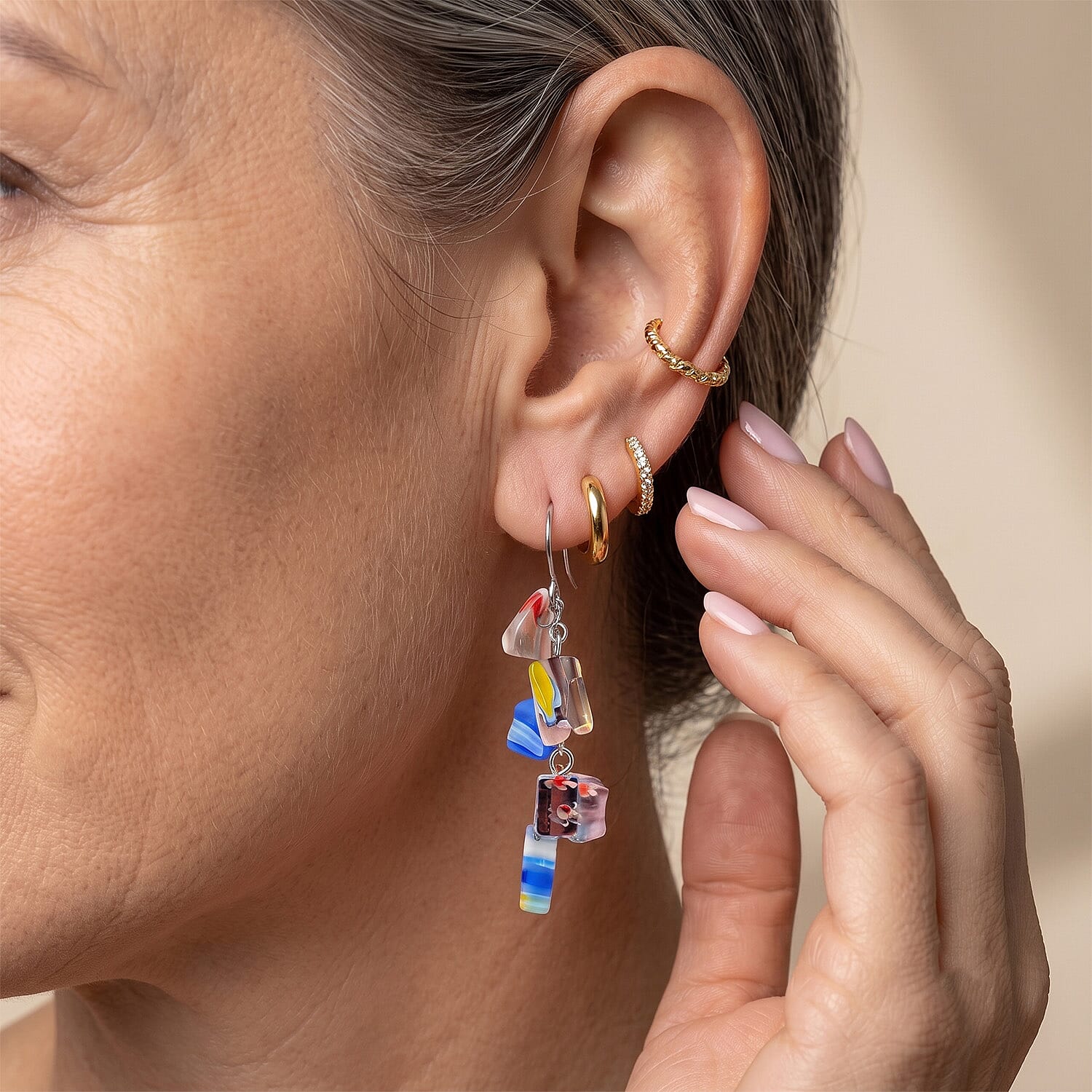 Multi Color Artisan Glass Earrings in Sterling Silver