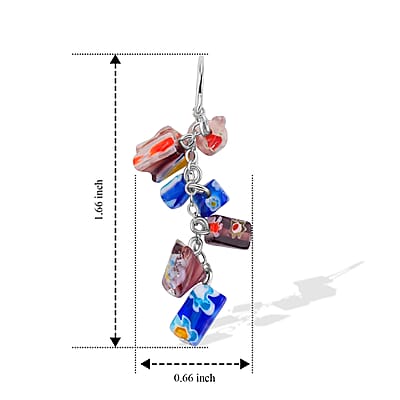 Multi Color Artisan Glass Earrings in Sterling Silver