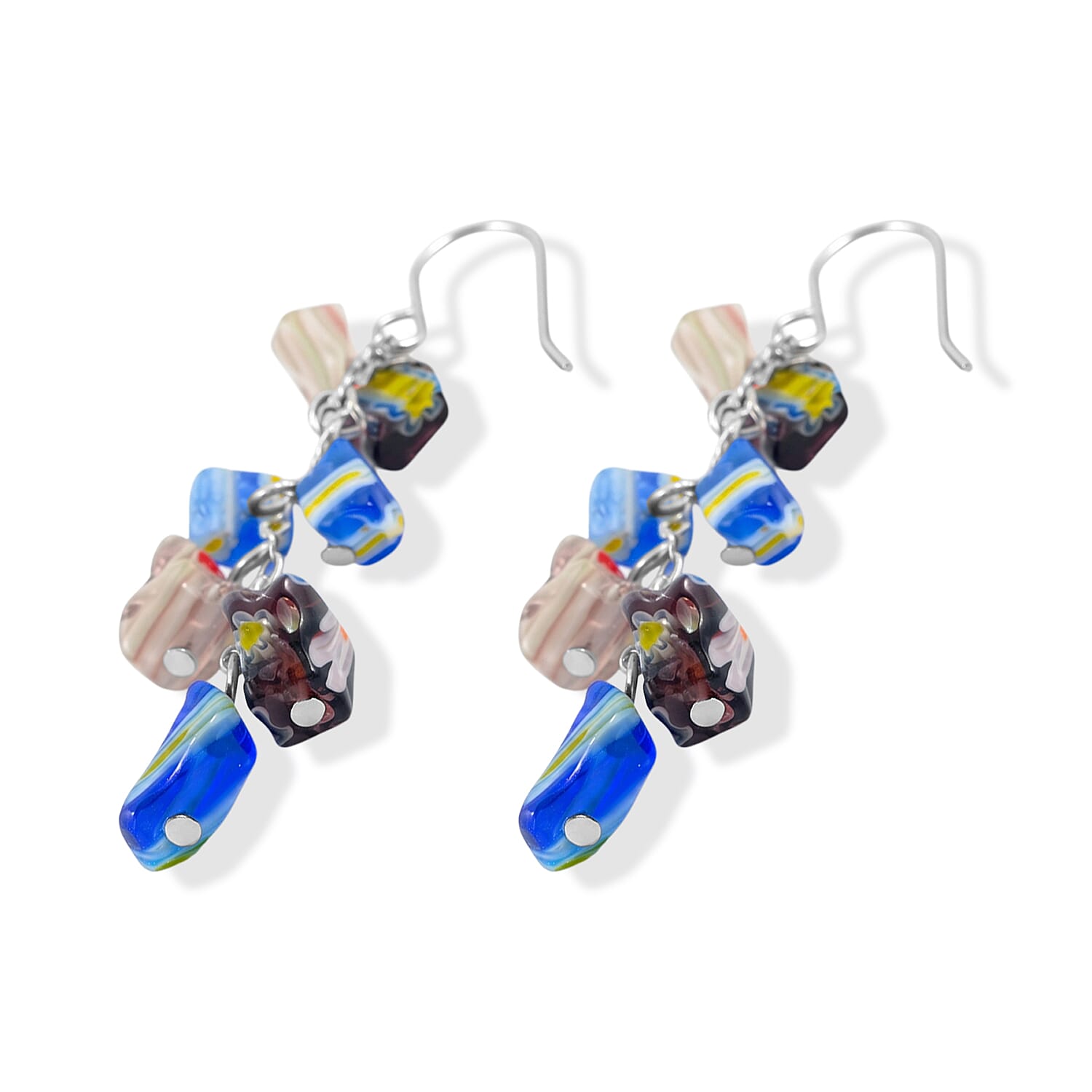 Multi Color Artisan Glass Earrings in Sterling Silver