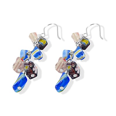 Multi Color Artisan Glass Earrings in Sterling Silver