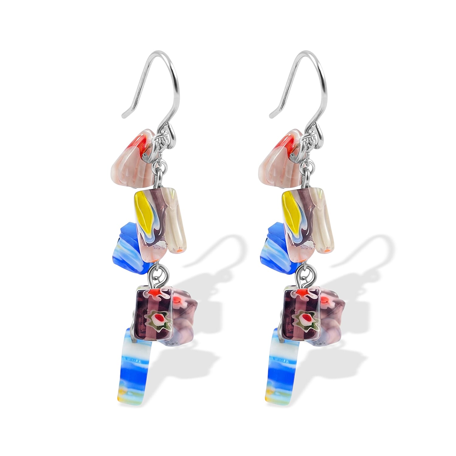 Multi Color Artisan Glass Earrings in Sterling Silver