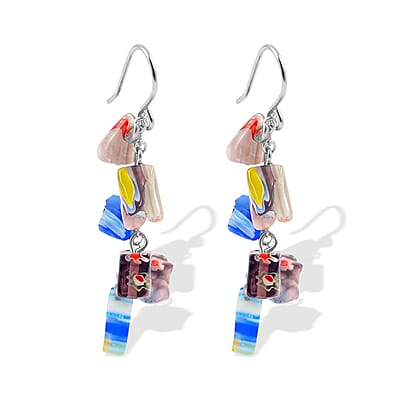 Multi Color Artisan Glass Earrings in Sterling Silver