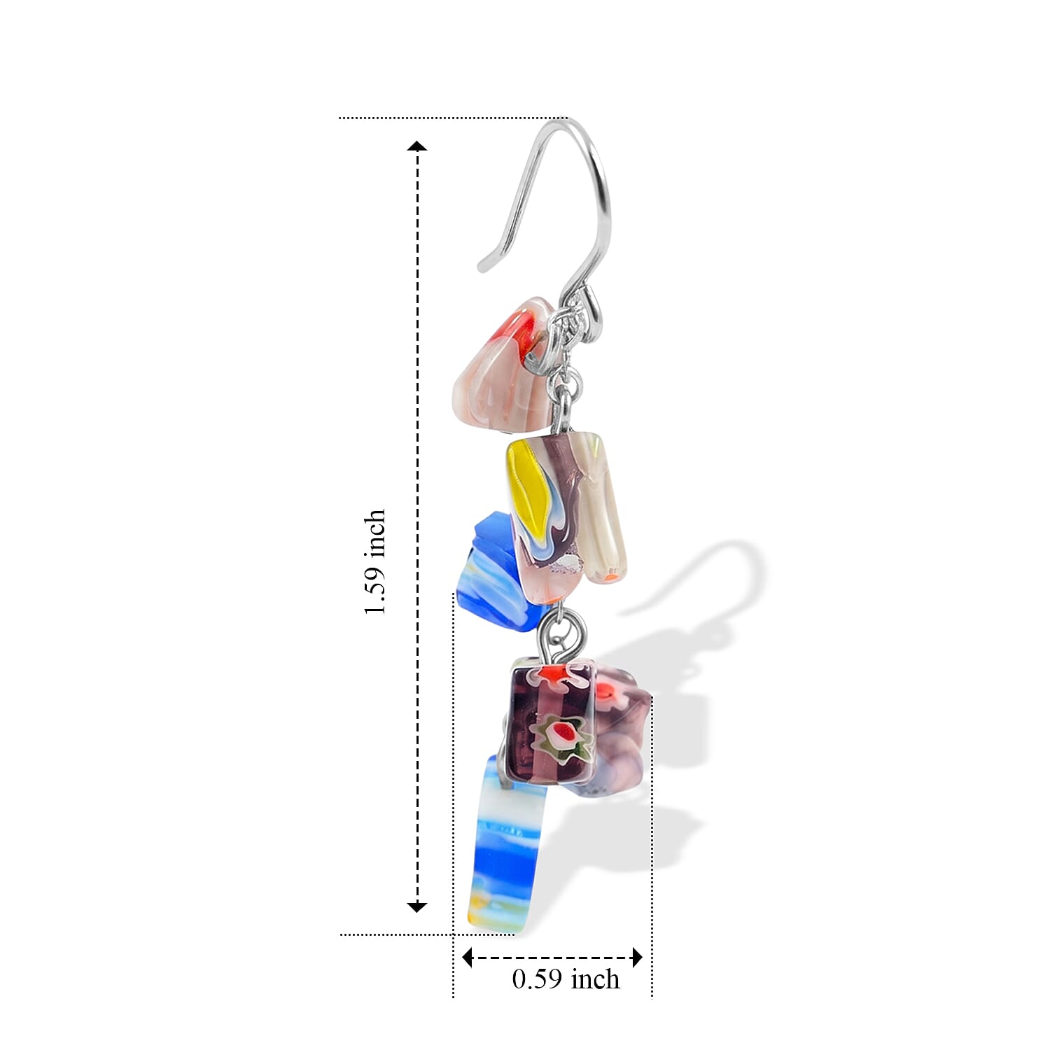 Multi Color Artisan Glass Earrings in Sterling Silver