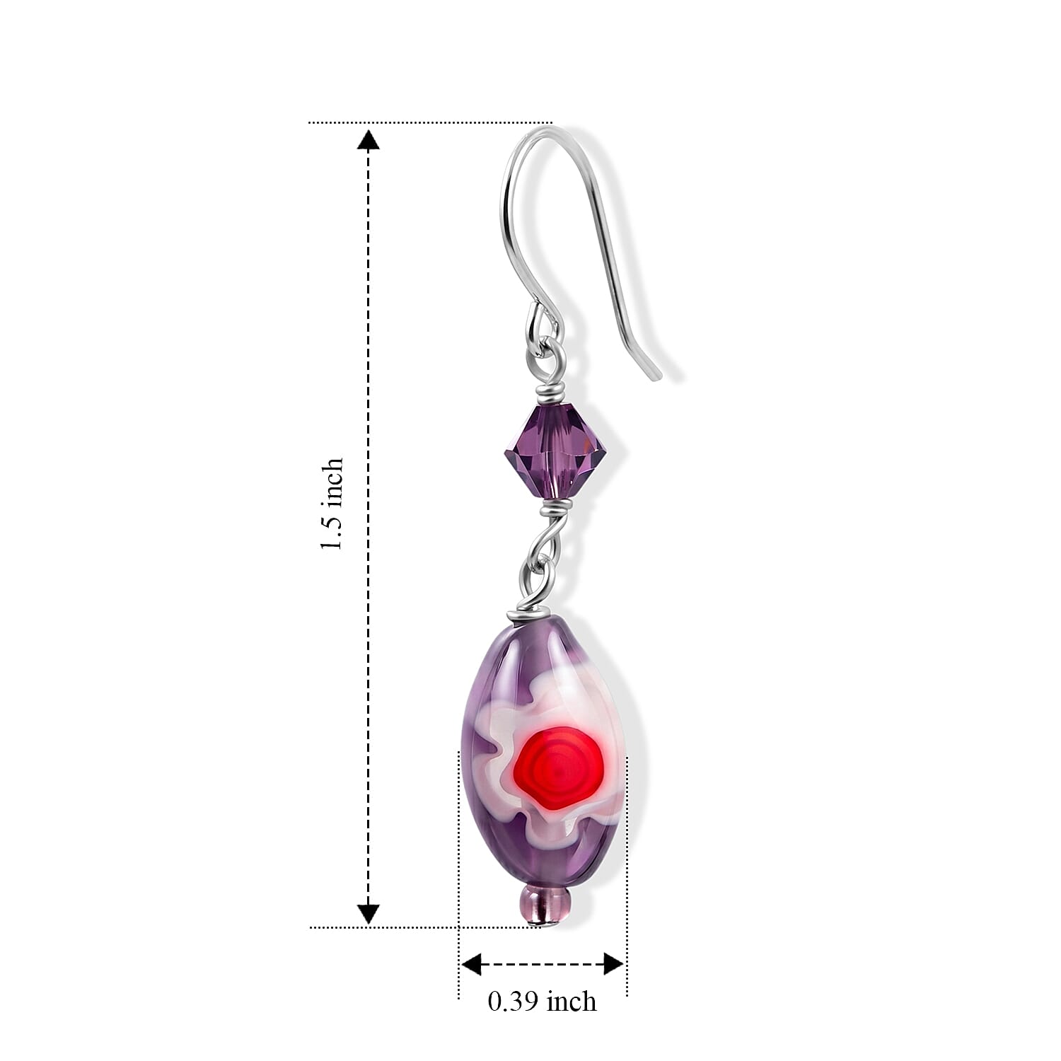 Purple Flower Artisan Glass Earrings in Sterling Silver