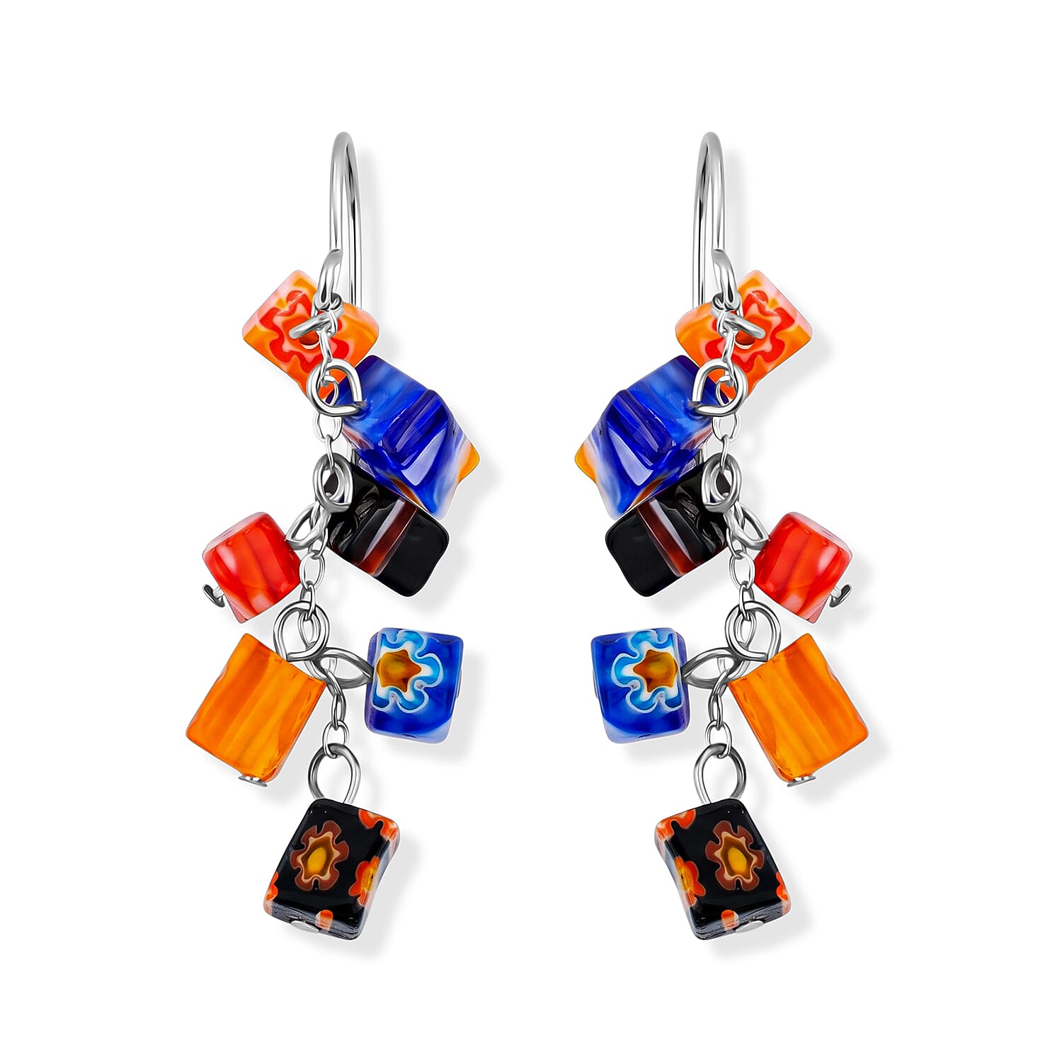 Multi Color Artisan Glass Earrings in Sterling Silver