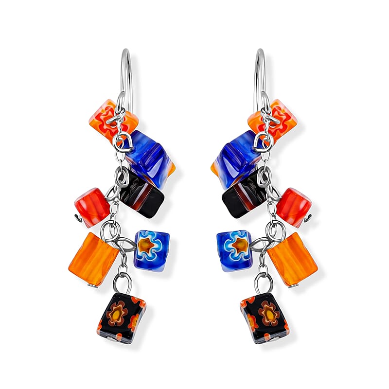 Multi Color Artisan Glass Earrings in Sterling Silver