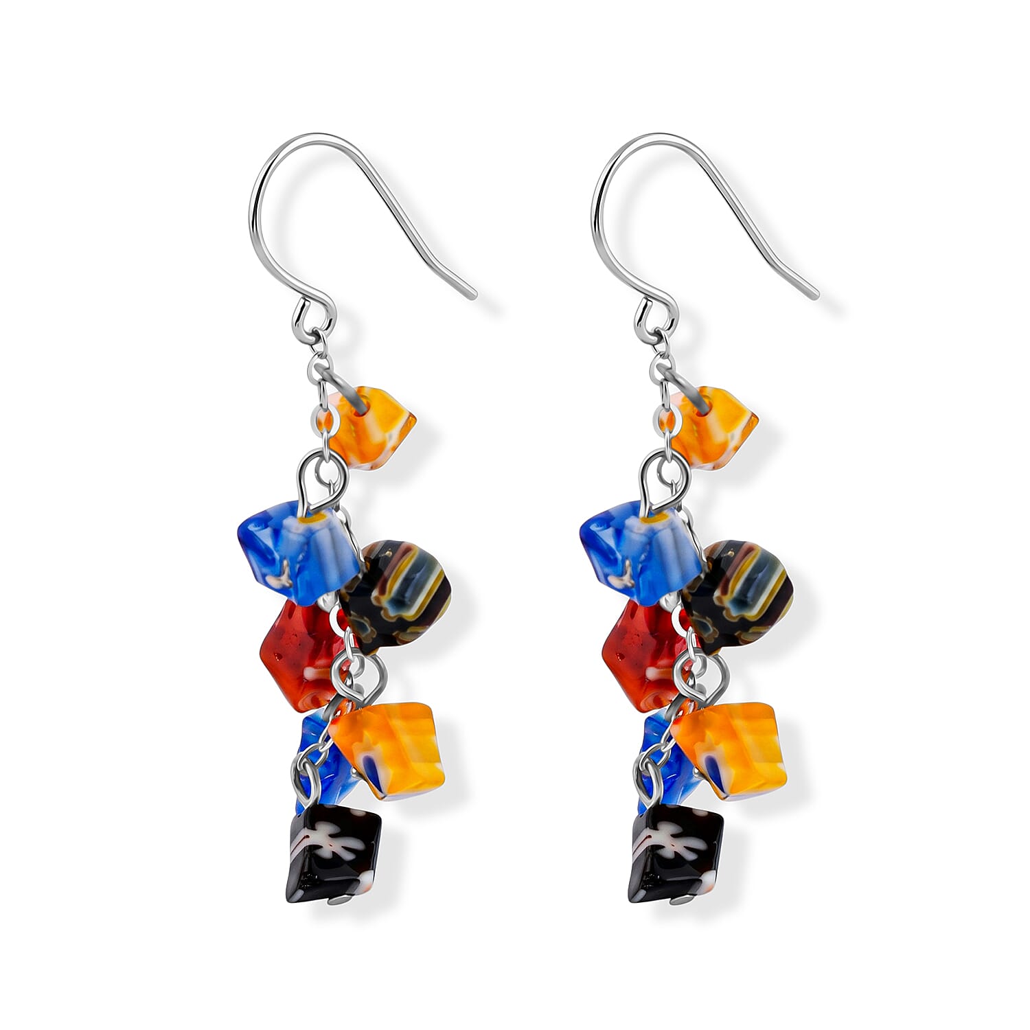 Multi Color Artisan Glass Earrings in Sterling Silver