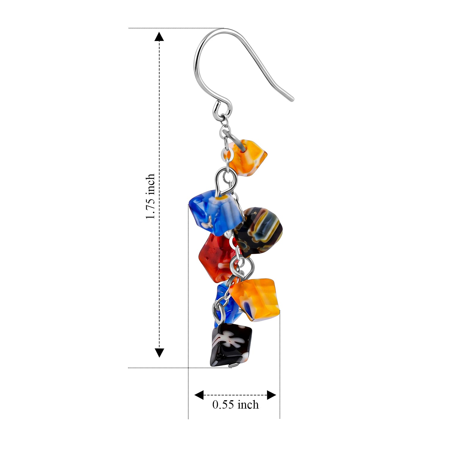 Multi Color Artisan Glass Earrings in Sterling Silver