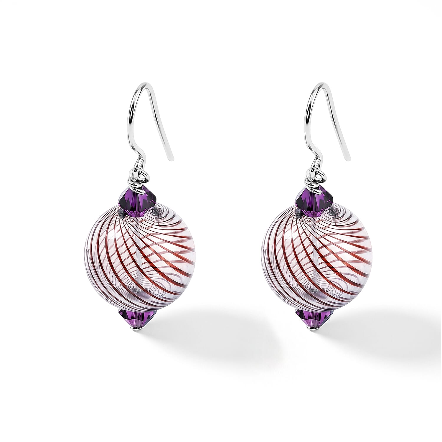 Purple and Clear Artisan Glass Earrings in Sterling Silver