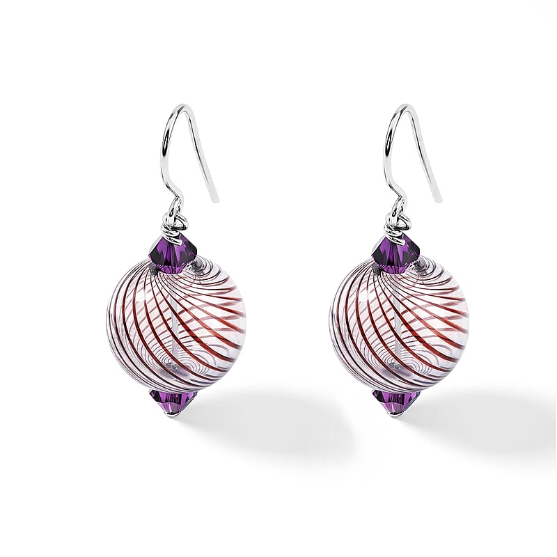 Purple and Clear Artisan Glass Earrings in Sterling Silver