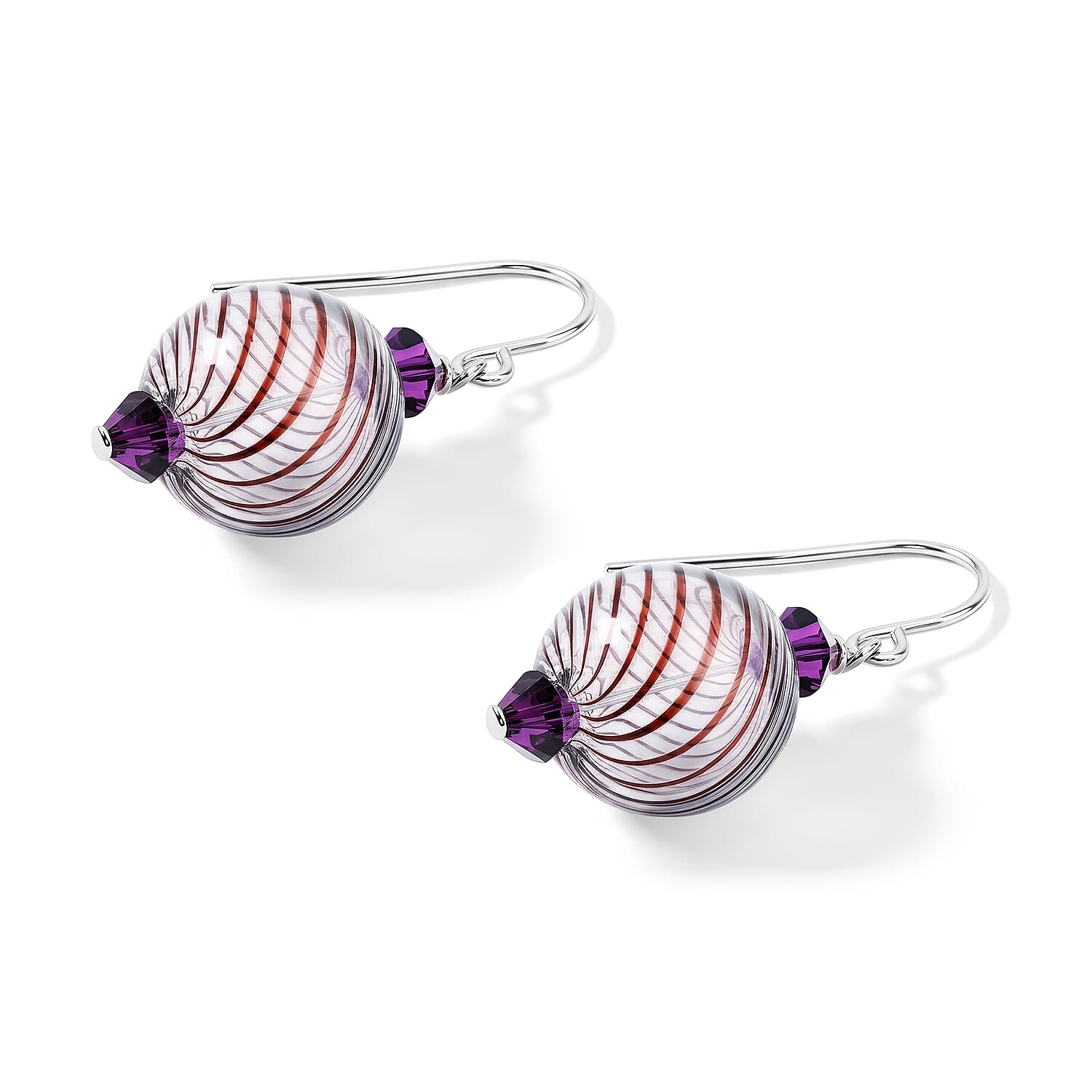 Purple and Clear Artisan Glass Earrings in Sterling Silver