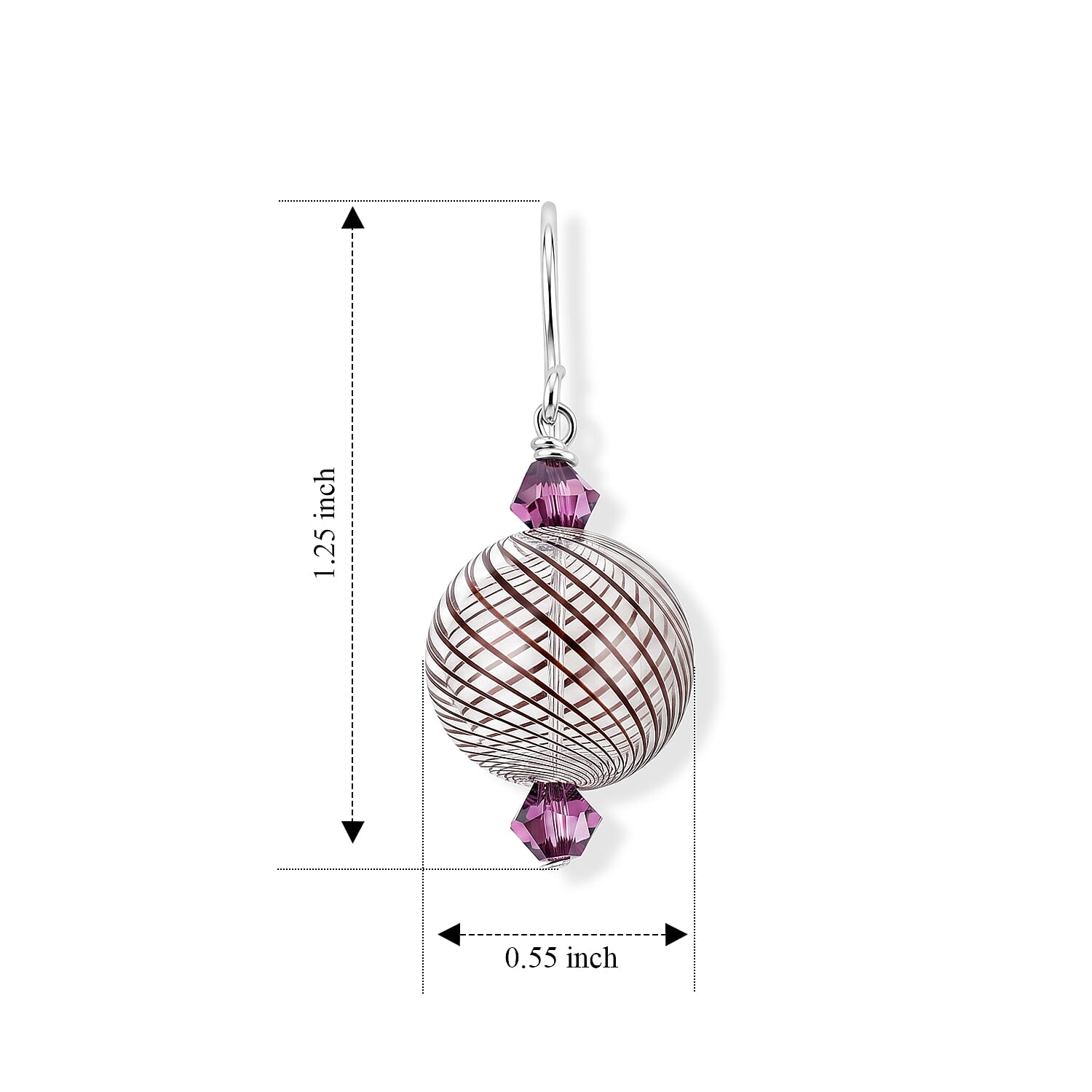 Purple and Clear Artisan Glass Earrings in Sterling Silver
