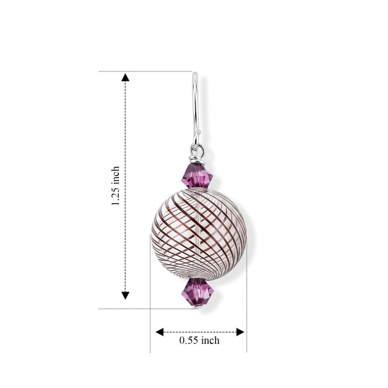 Purple and Clear Artisan Glass Earrings in Sterling Silver