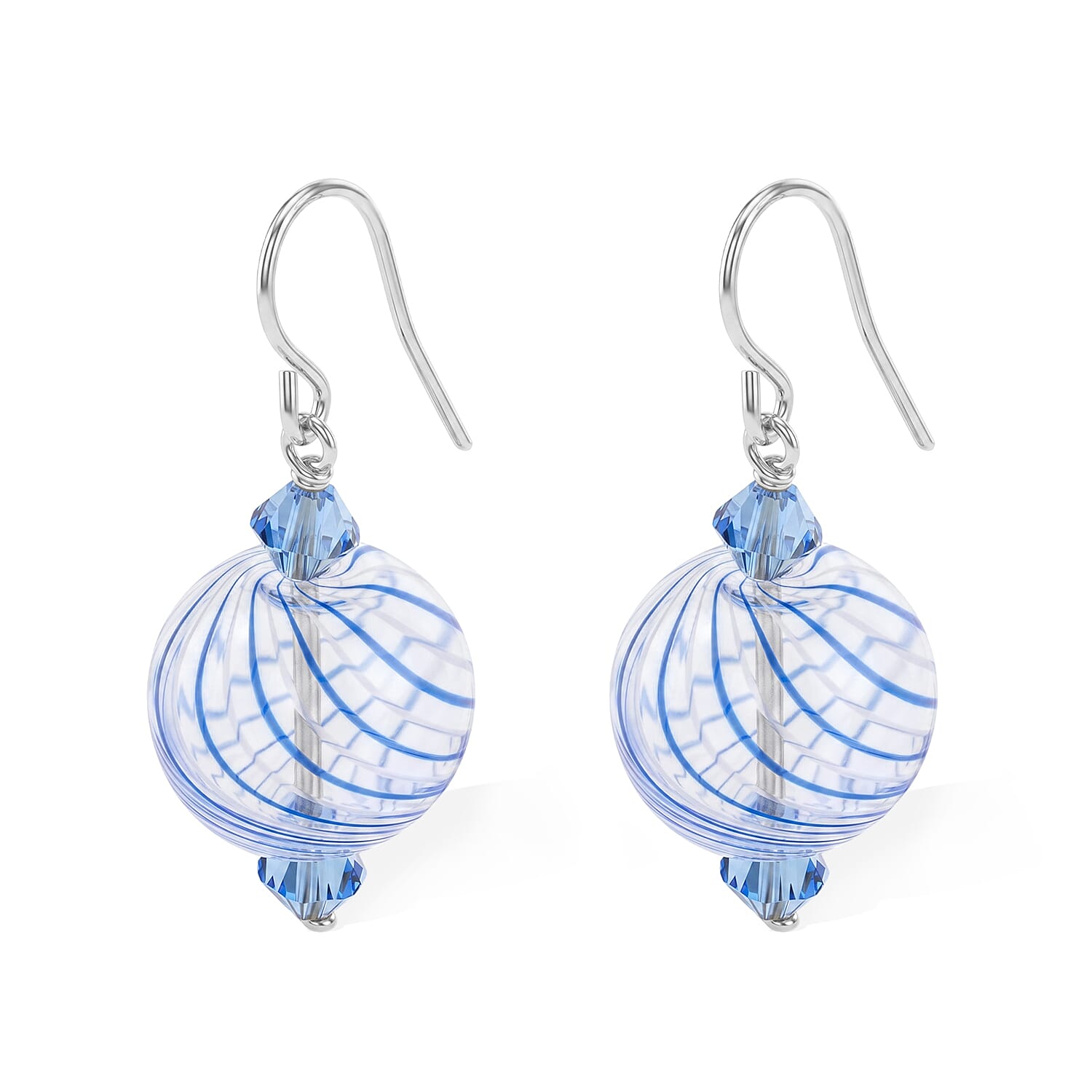 Blue and Clear Artisan Glass Earrings in Sterling Silver