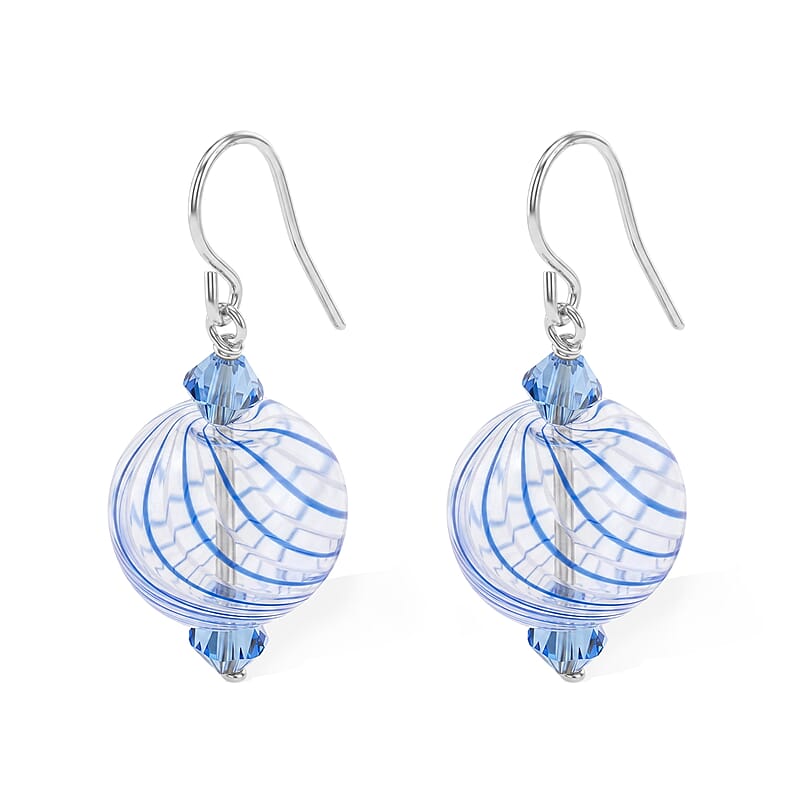 Blue and Clear Artisan Glass Earrings in Sterling Silver