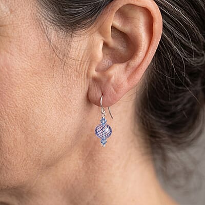 Blue and Clear Artisan Glass Earrings in Sterling Silver