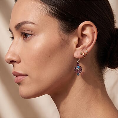 Purple and Teal Polkadot Artisan Glass Earrings in Sterling Silver