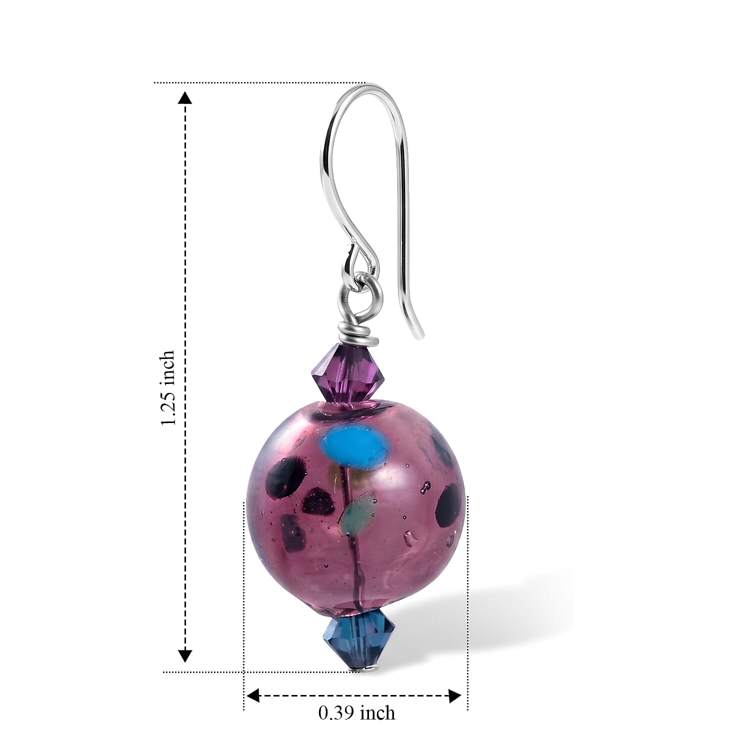 Purple and Teal Polkadot Artisan Glass Earrings in Sterling Silver