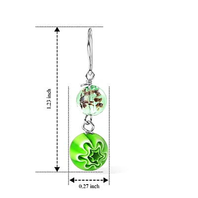 Green Flower Artisan Glass Earrings in Sterling Silver
