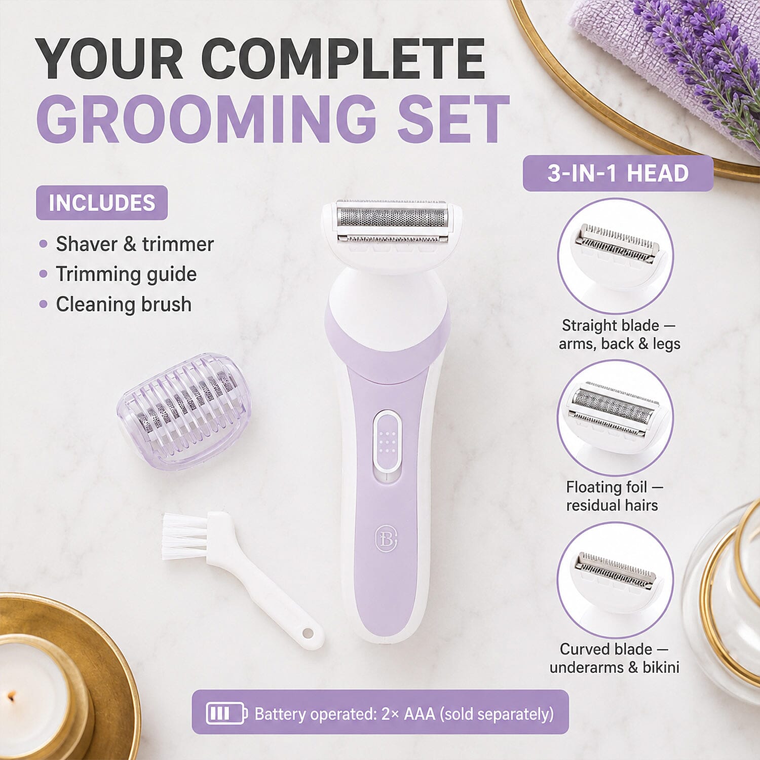 Bella Ciao Cordless Electric Shaver for Women – Full - Body Hair Trimmer & Bikini Groomer, Purple