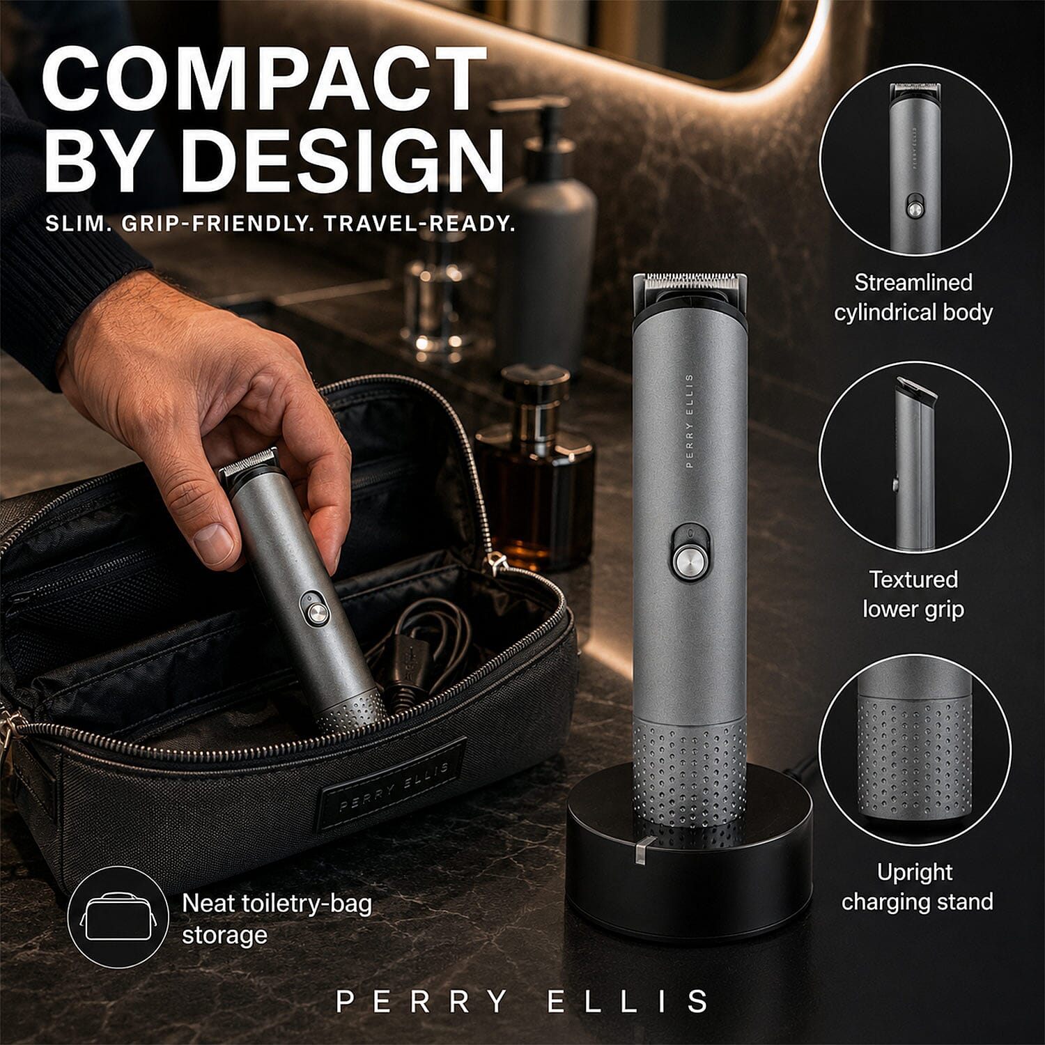 Perry Ellis Rechargeable Hair & Beard Trimming Kit – 9-Pcs Grooming Set