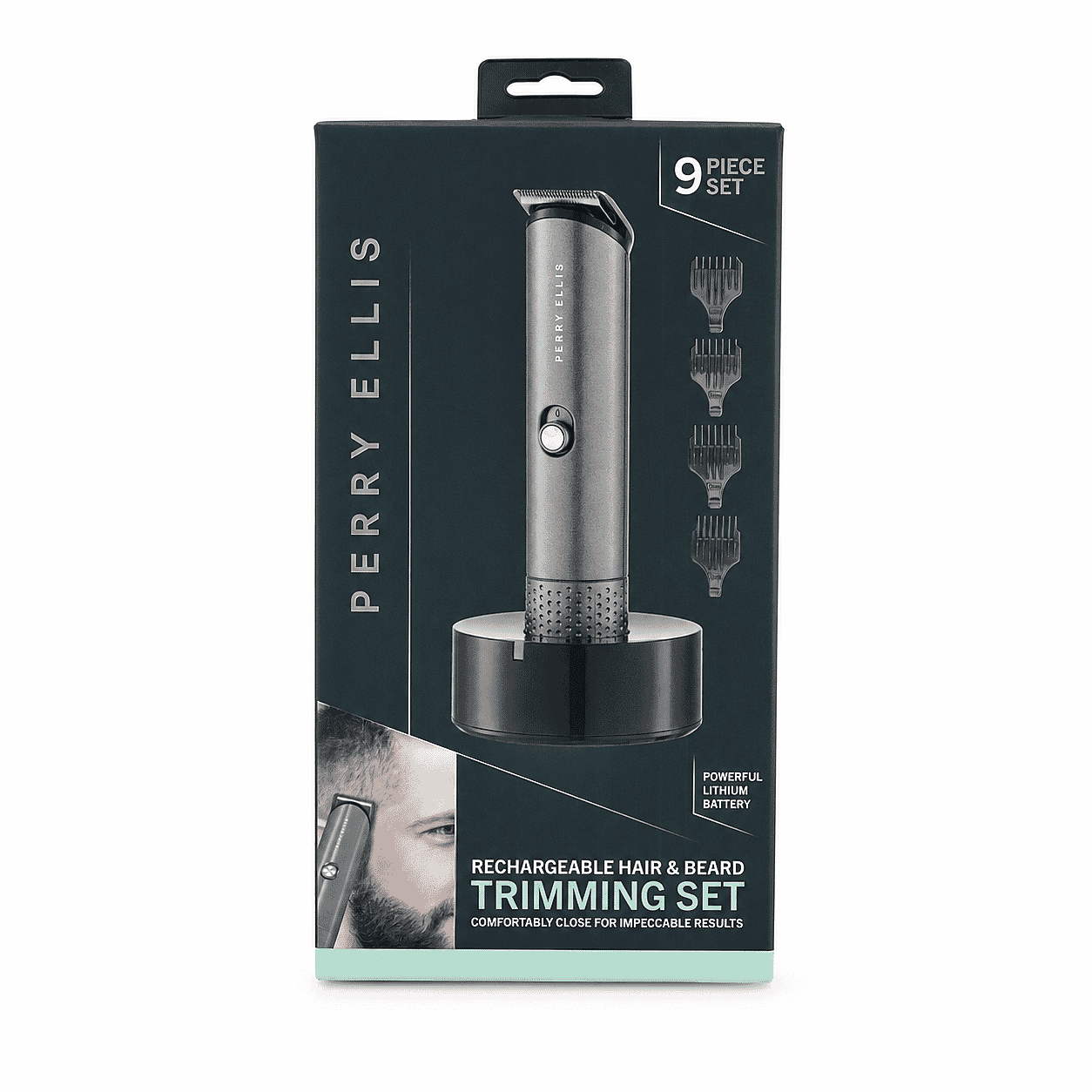 Perry Ellis Rechargeable Hair & Beard Trimming Kit – 9-Pcs Grooming Set