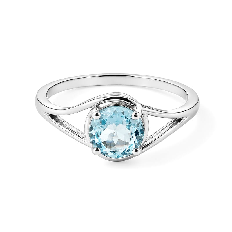 Simulated Blue Diamond Solitaire Ring in Sterling Silver (Size 7.0)