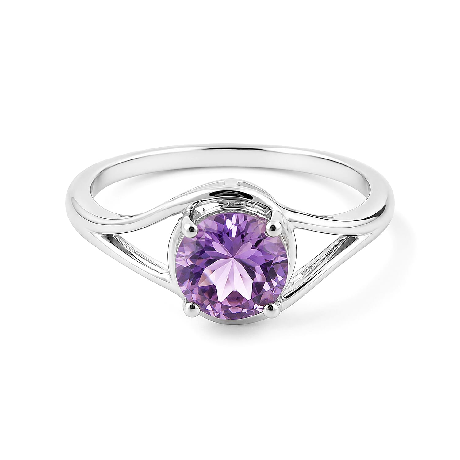 Simulated Purple Diamond Solitaire Ring in Sterling Silver (Size 7.0)