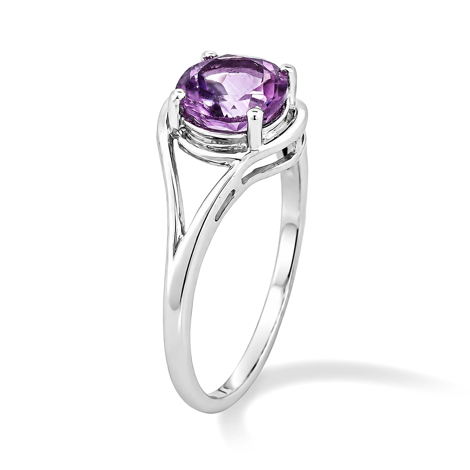 Simulated Purple Diamond Solitaire Ring in Sterling Silver (Size 7.0)