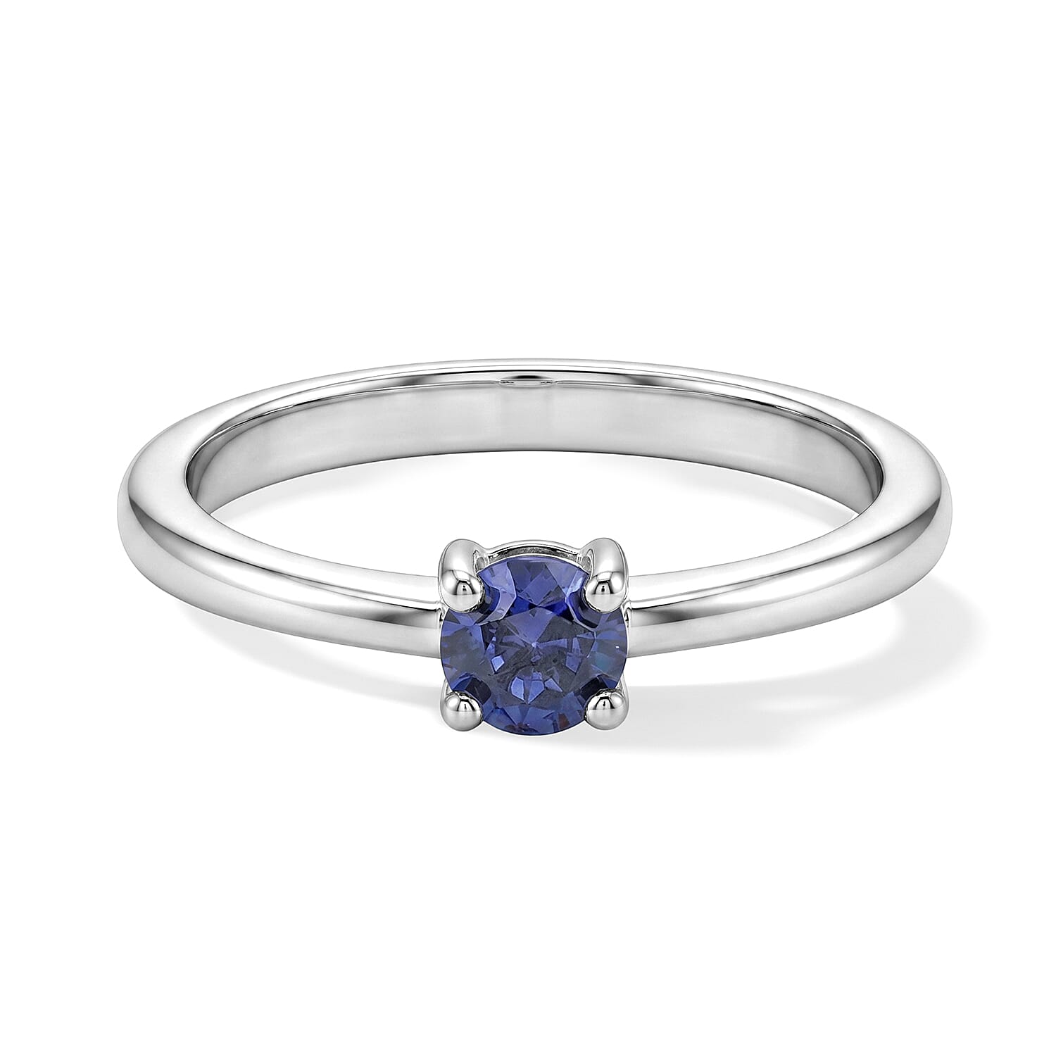 Simulated Blue Diamond Solitaire Ring in Sterling Silver (Size 6.5)