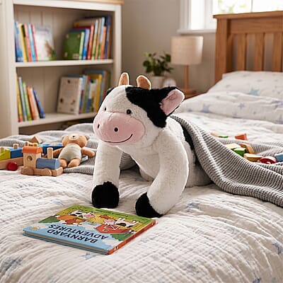 Black and White Calm-Panion Pets Weighted Cow Plush