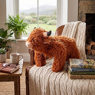 Brown Calm-Panion Pets Weighted Highland Cow Plush