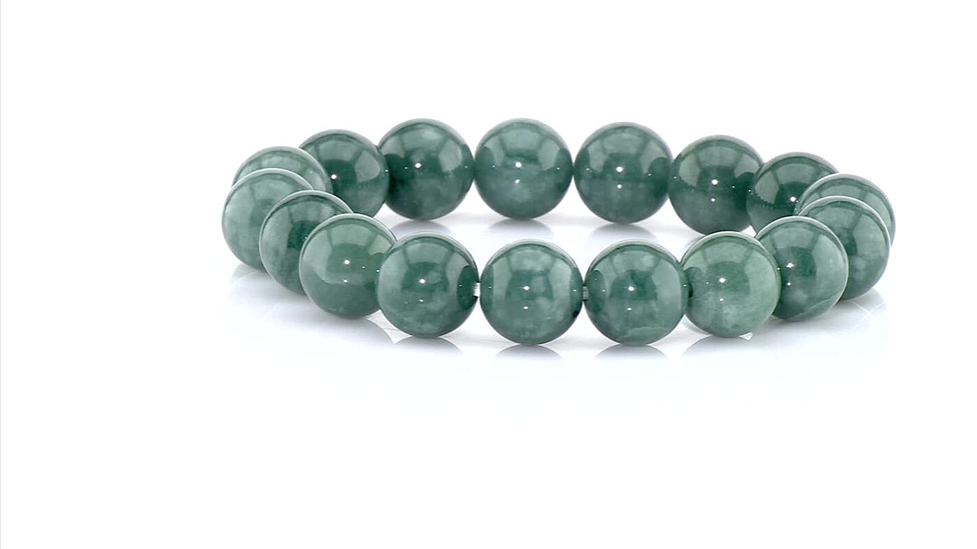 Natural Olmec Jadeite 12-13mm Beaded Stretch Bracelet (6.5-7.0In) 230.00 ctw
