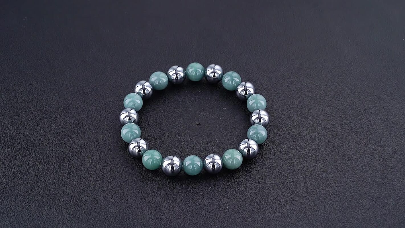Natural Olmec Jadeite 9-11mm, Terahertz Beaded Stretch Bracelet (6.5-7.0In) 200.00 ctw