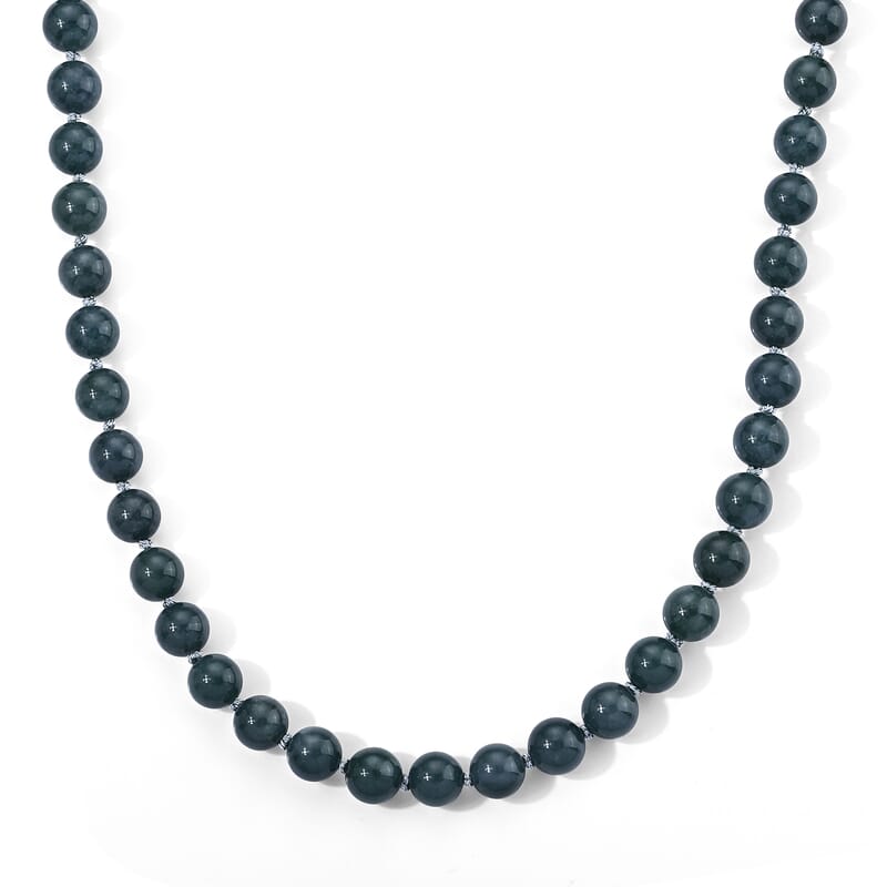 D'Joy Natural Olmec Jadeite 490.00 ctw Beaded Necklace in Rhodium Over Sterling Silver 20 Inches