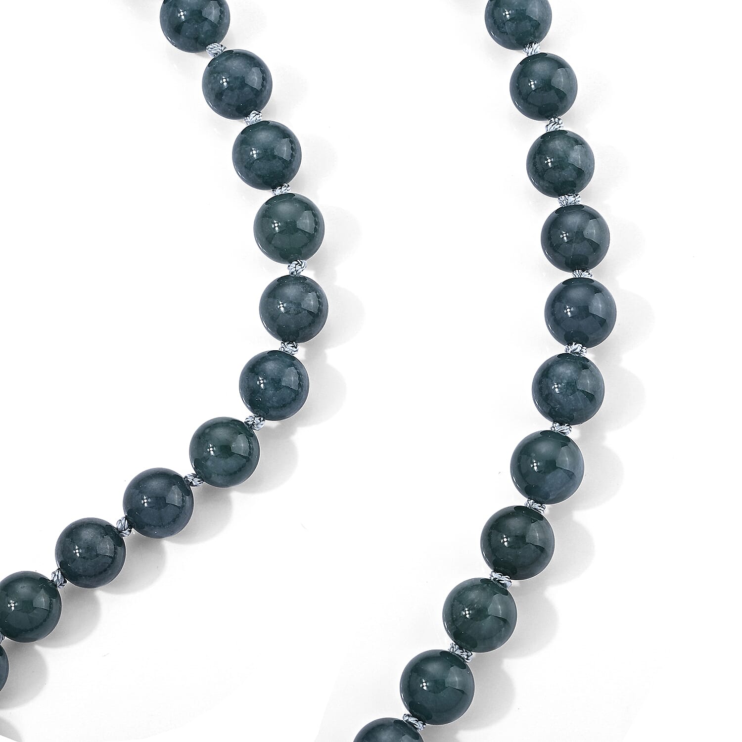 D'Joy Natural Olmec Jadeite 490.00 ctw Beaded Necklace in Rhodium Over Sterling Silver 20 Inches