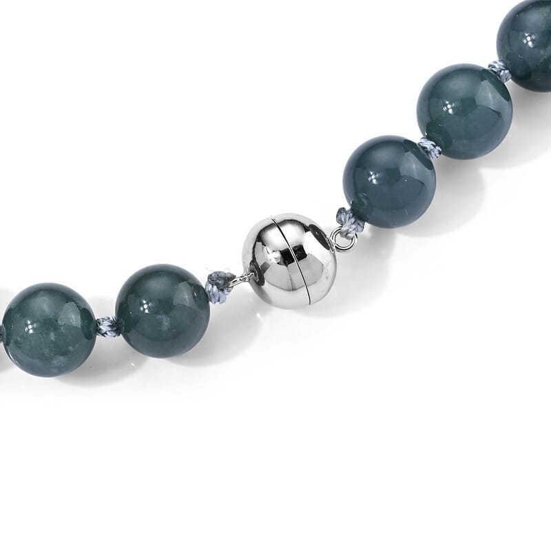 D'Joy Natural Olmec Jadeite 490.00 ctw Beaded Necklace in Rhodium Over Sterling Silver 20 Inches