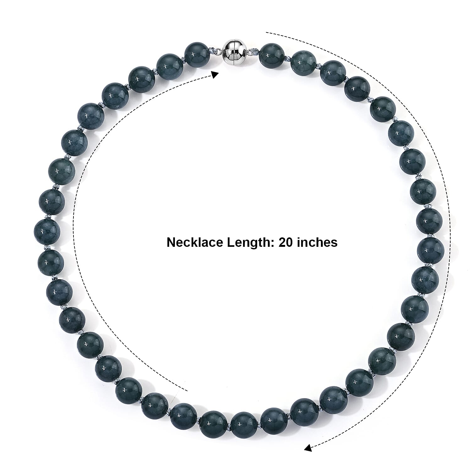 D'Joy Natural Olmec Jadeite 490.00 ctw Beaded Necklace in Rhodium Over Sterling Silver 20 Inches