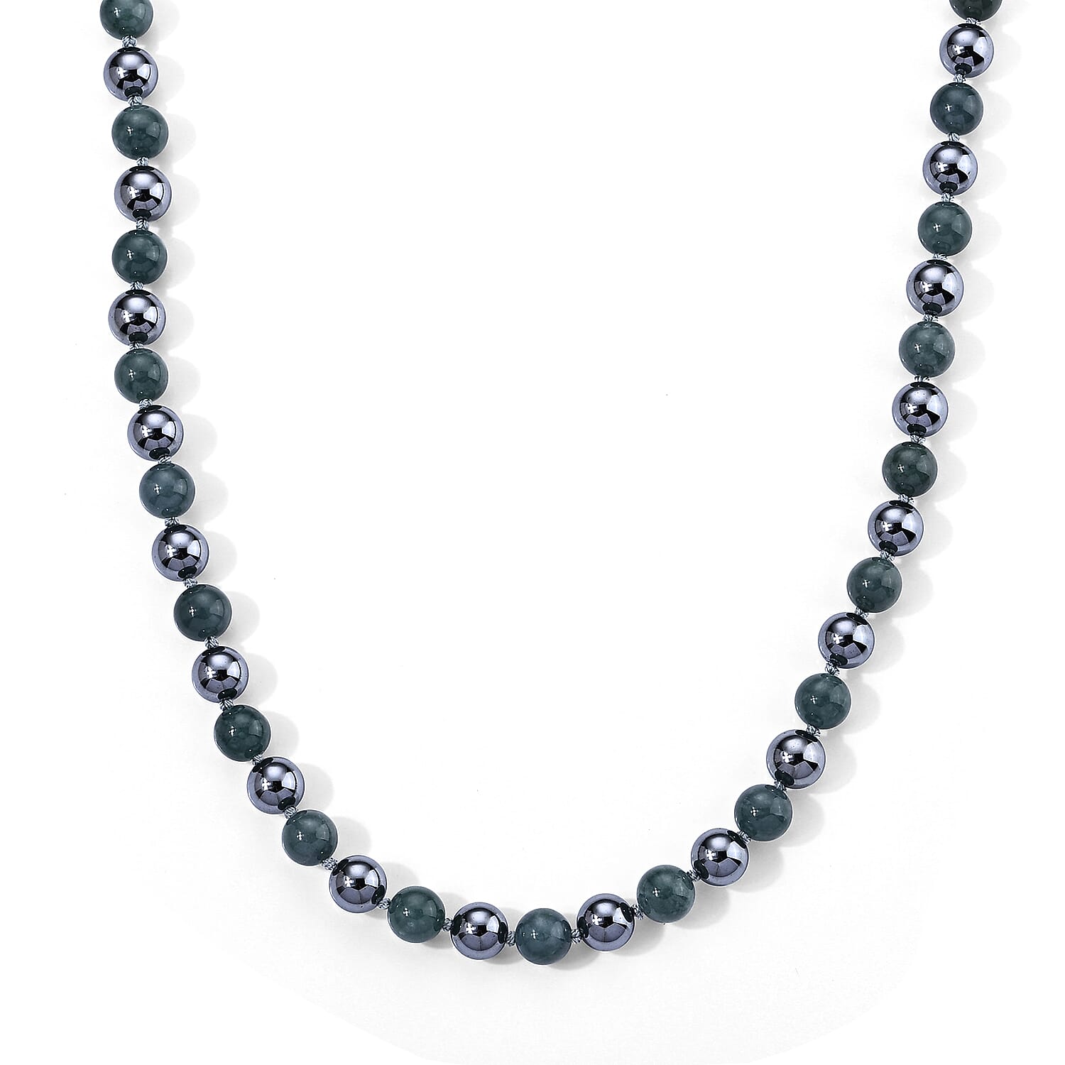 Natural Olmec Jadeite and Terahertz 290.00 ctw Beaded Necklace in Stainless Steel 20 Inches