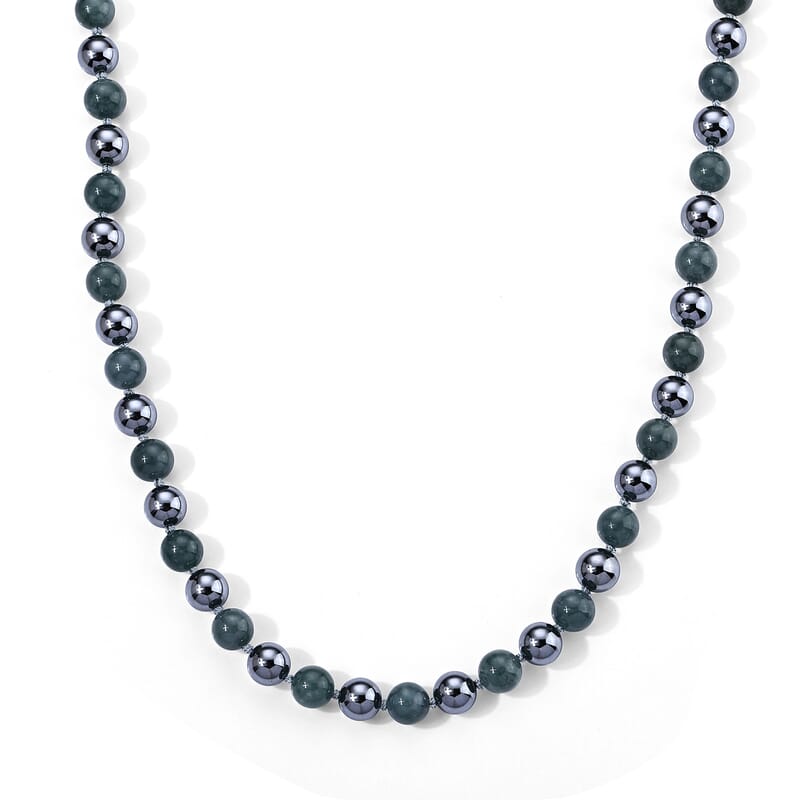 Natural Olmec Jadeite and Terahertz 290.00 ctw Beaded Necklace in Stainless Steel 20 Inches