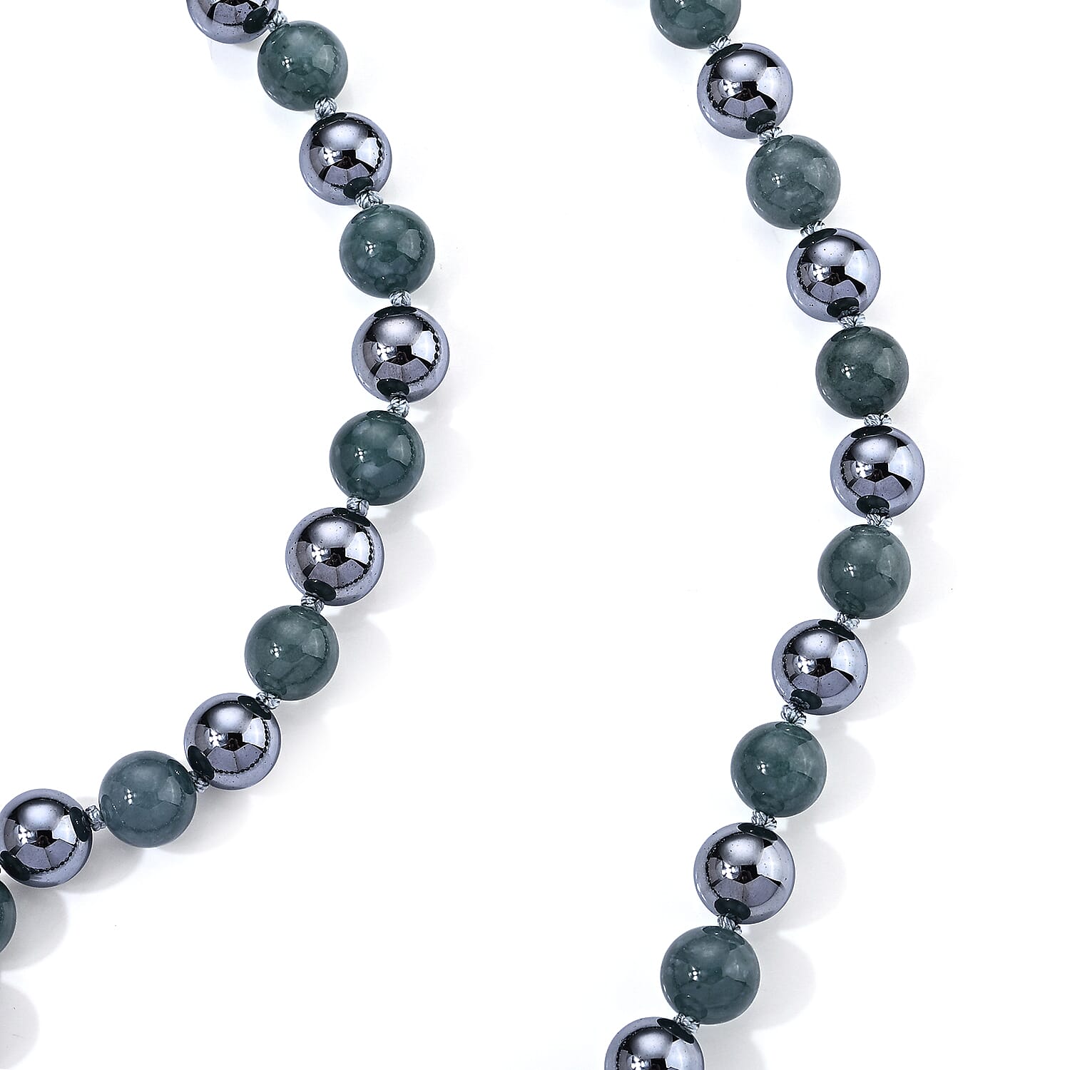 Natural Olmec Jadeite and Terahertz 290.00 ctw Beaded Necklace in Stainless Steel 20 Inches