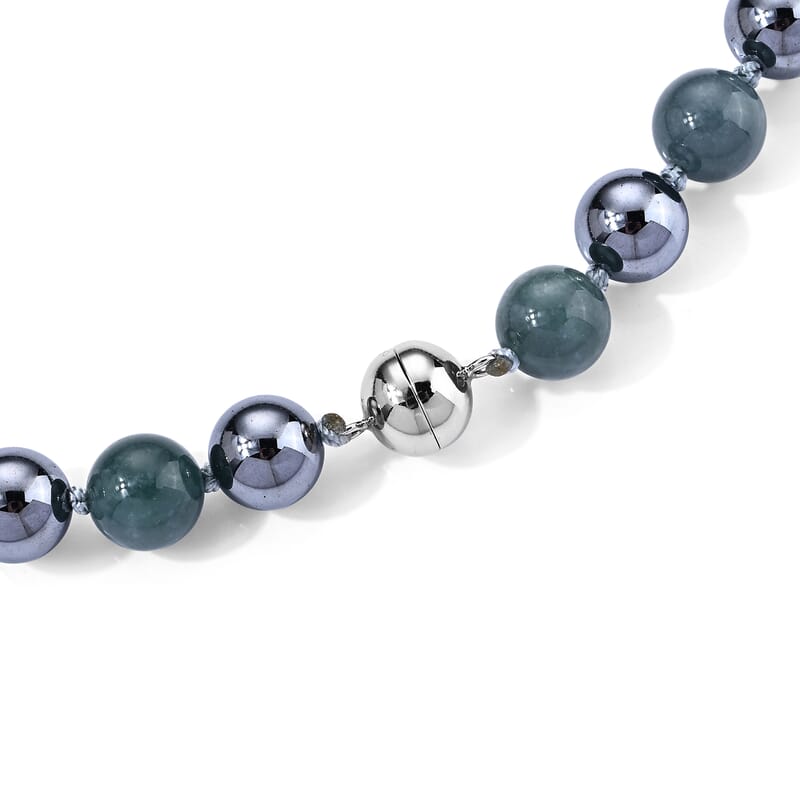 Natural Olmec Jadeite and Terahertz 290.00 ctw Beaded Necklace in Stainless Steel 20 Inches