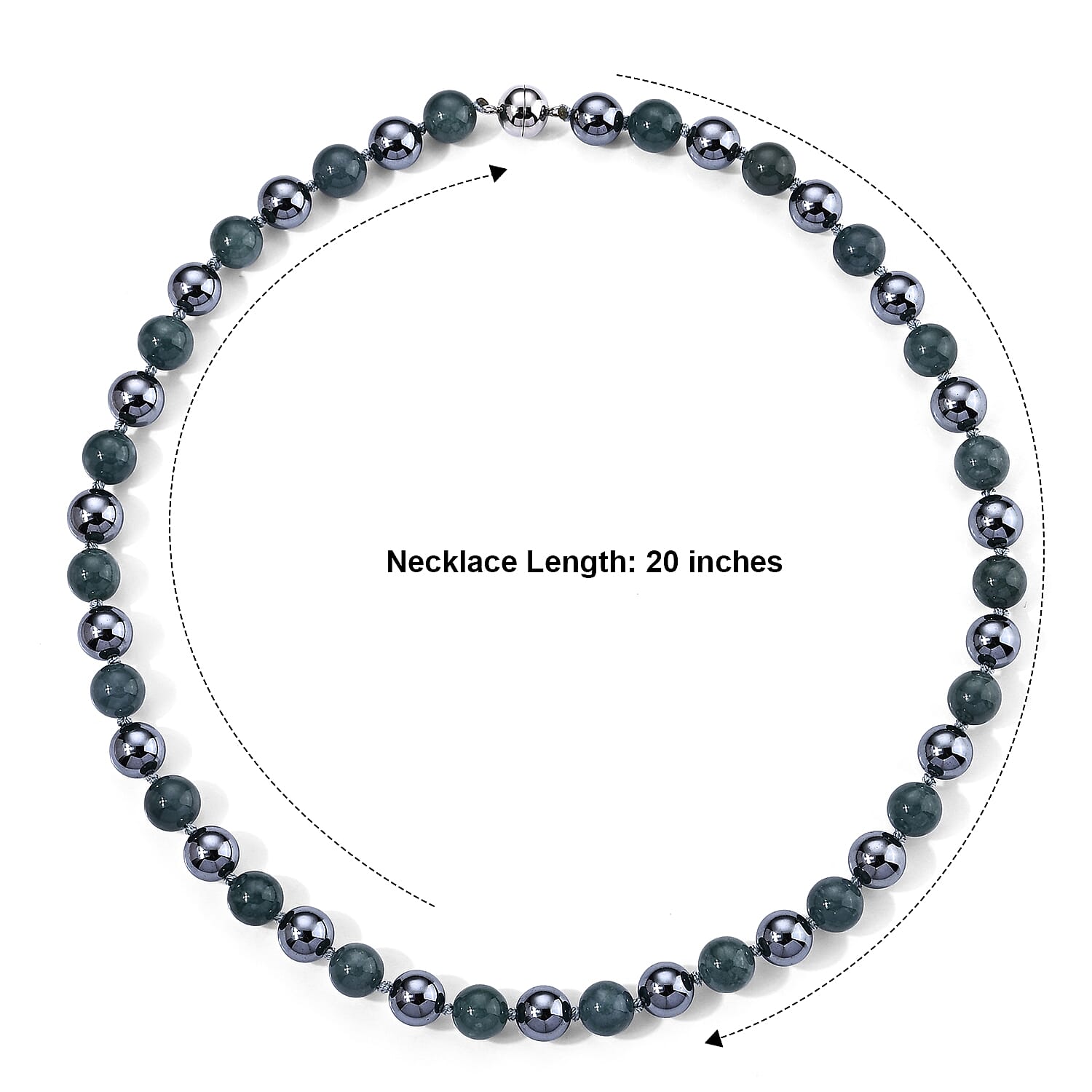 Natural Olmec Jadeite and Terahertz 290.00 ctw Beaded Necklace in Stainless Steel 20 Inches